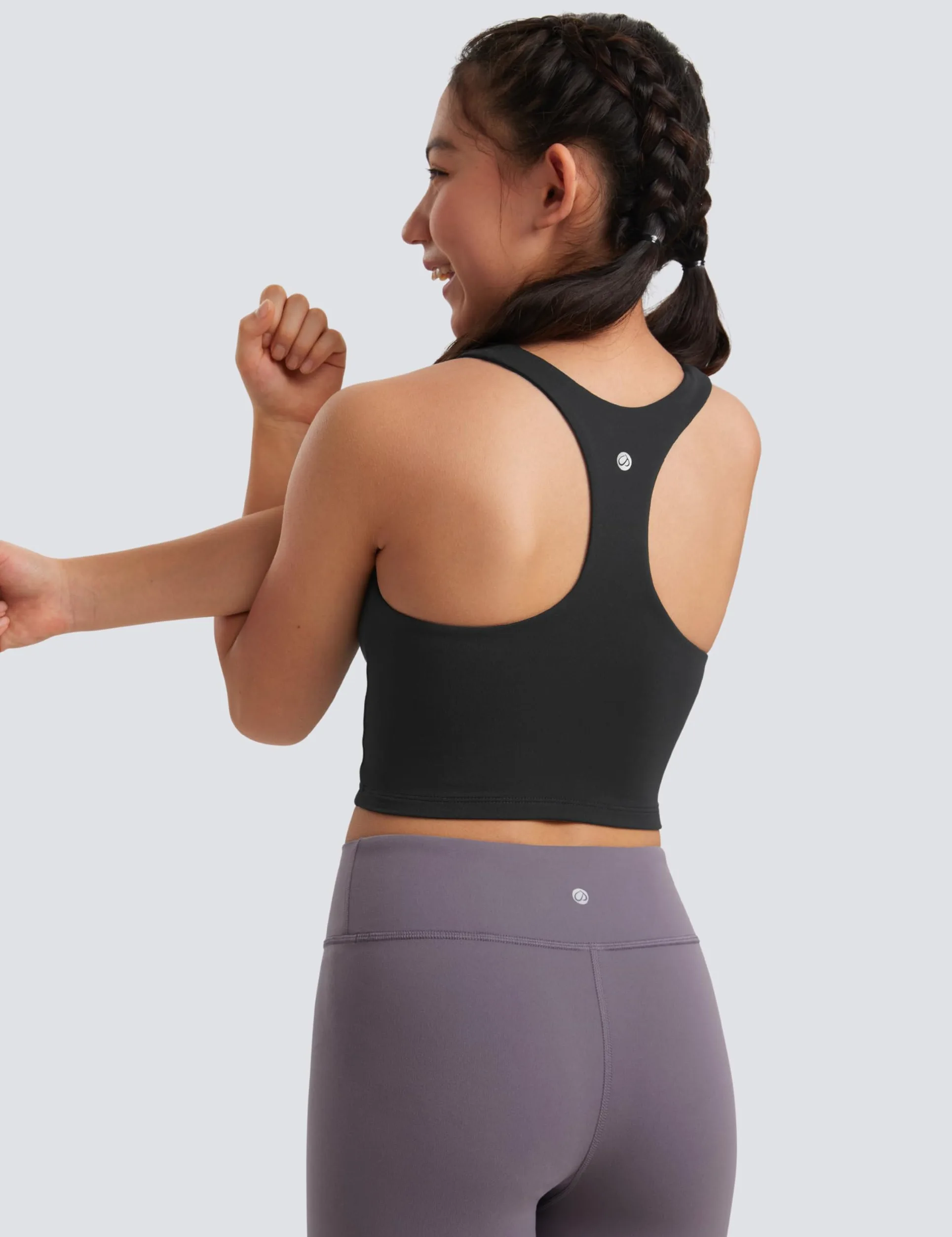 CRZ YOGA Dziewczęce podkoszulki Butterluxe Double Lined Tank Tops z wysokim kołnierzem Racerback Short Basic Sleeveless Dance Yoga
