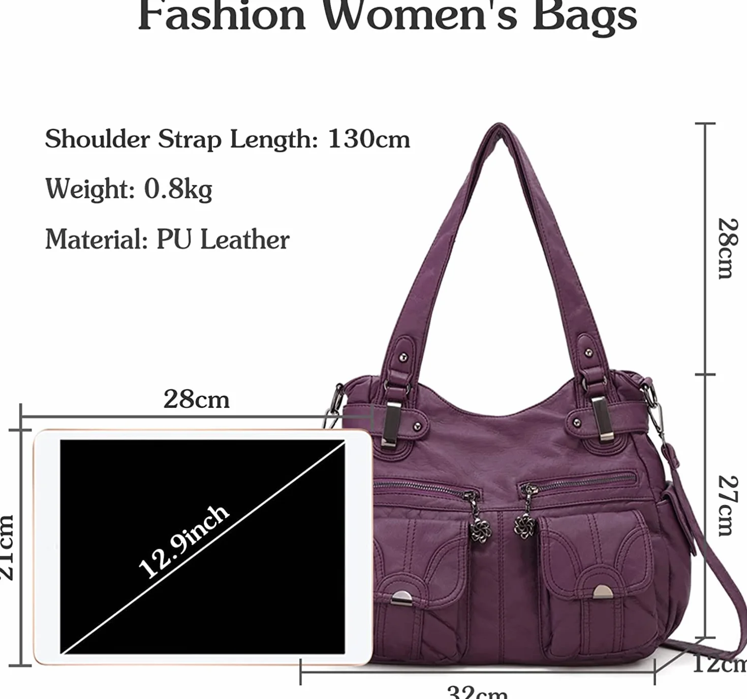 FANDARE Duże torby noszone na ramię damska torba na ramię wodoodporna torba ze skóry PU, na zakupy, impreza, szkoła, podróż crossbody hobo