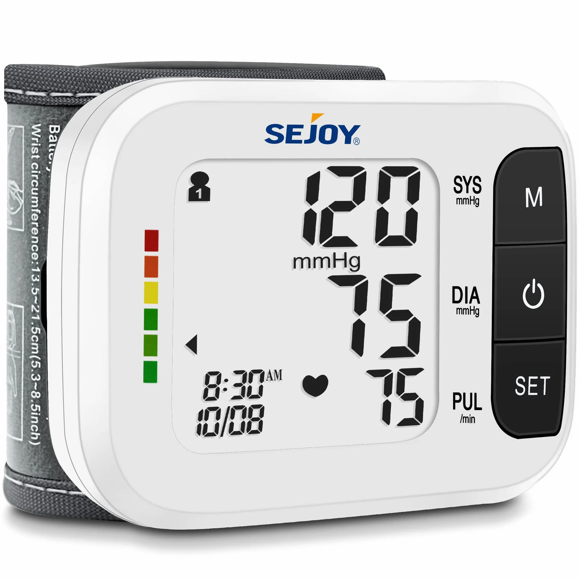 Sejoy Ciśnieniomierz na nadgarstek cyfrowy ciśnieniomierz automatyczny przenośny elektryczny ciśnieniomierz wykrywanie arytmii z dużym wyświetlaczem pamięci 2 x 60, regulowana opaska na nadgarstek