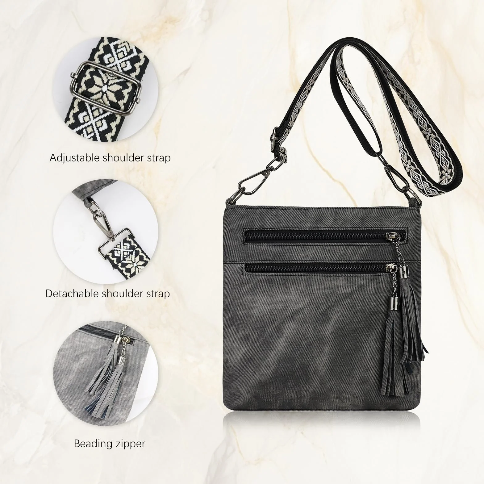 AfitLulu damska torba crossbody na ramię ze sztucznej skóry z frędzlami 4 kieszenie
