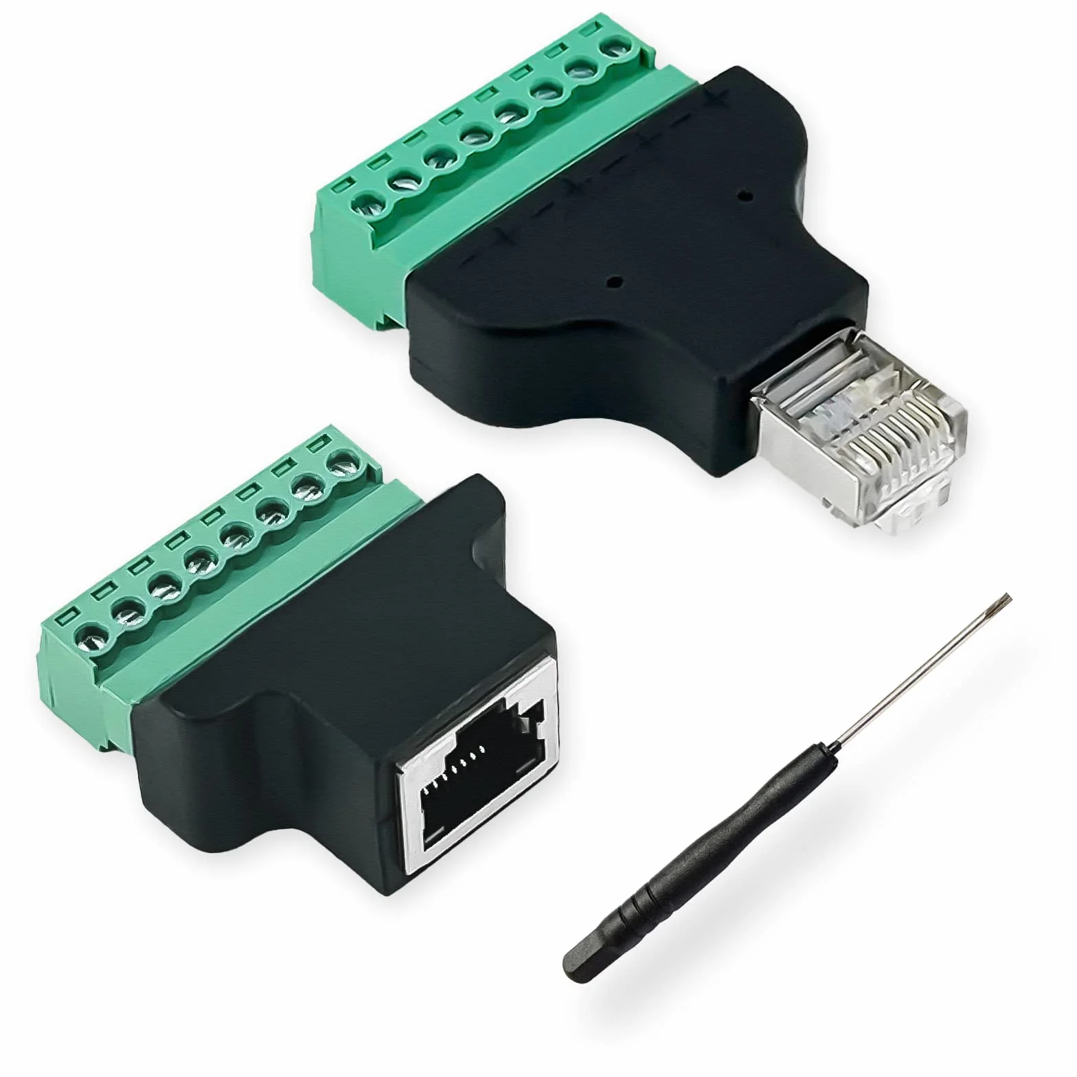 Gniazdo RJ45 do bloku terminala 8-pinowego, złącze Covvy CCTV/DVR Ethernet RJ45 żeńskie gniazdo jack do 8-pinowej śruby RJ45 złącze (1 x gniazdo + 1 x wtyczka)