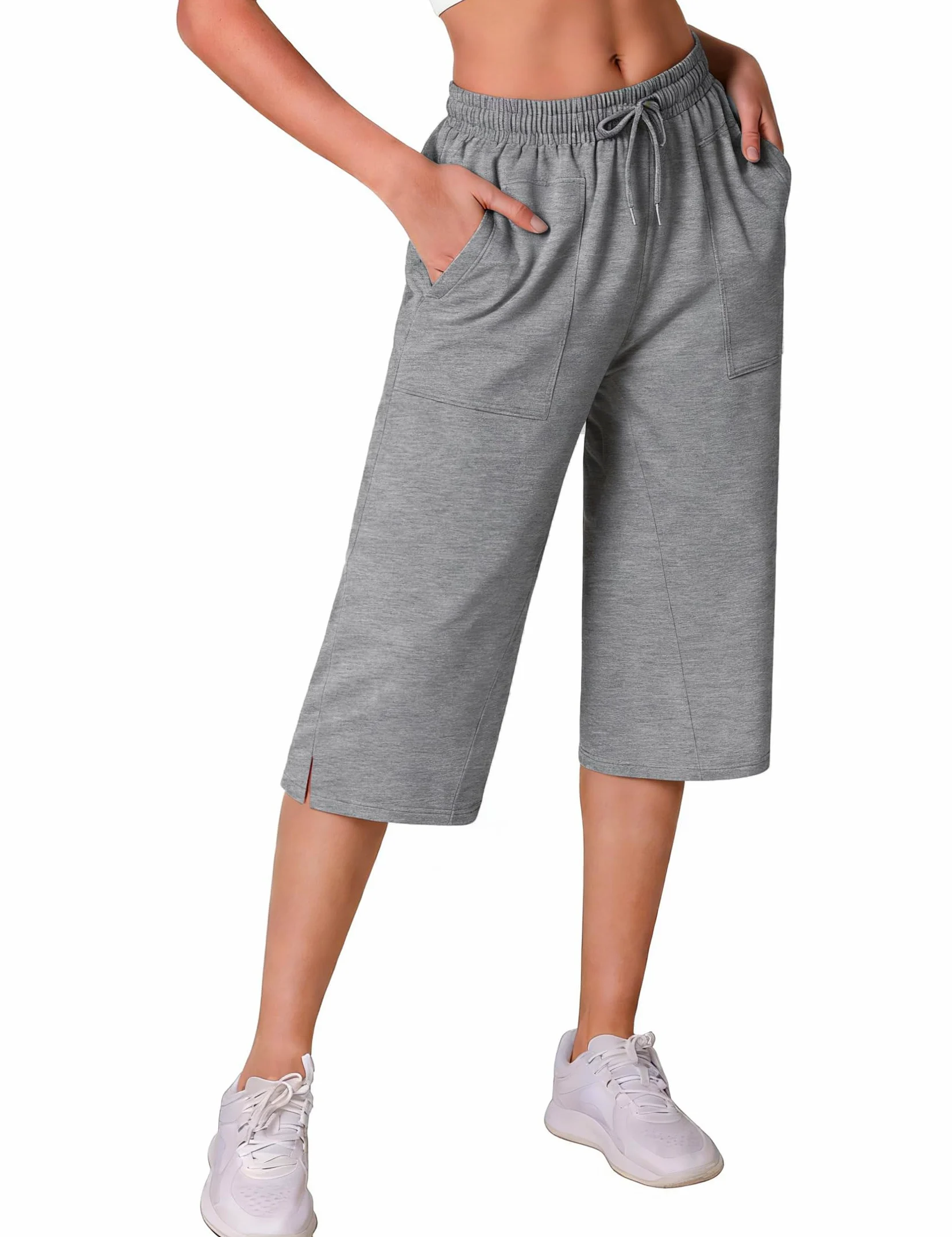 Damskie spodnie dresowe Capri o długości 3/4 przycięte spodnie proste nogawki letnie joggery spodnie dresowe z kieszeniami