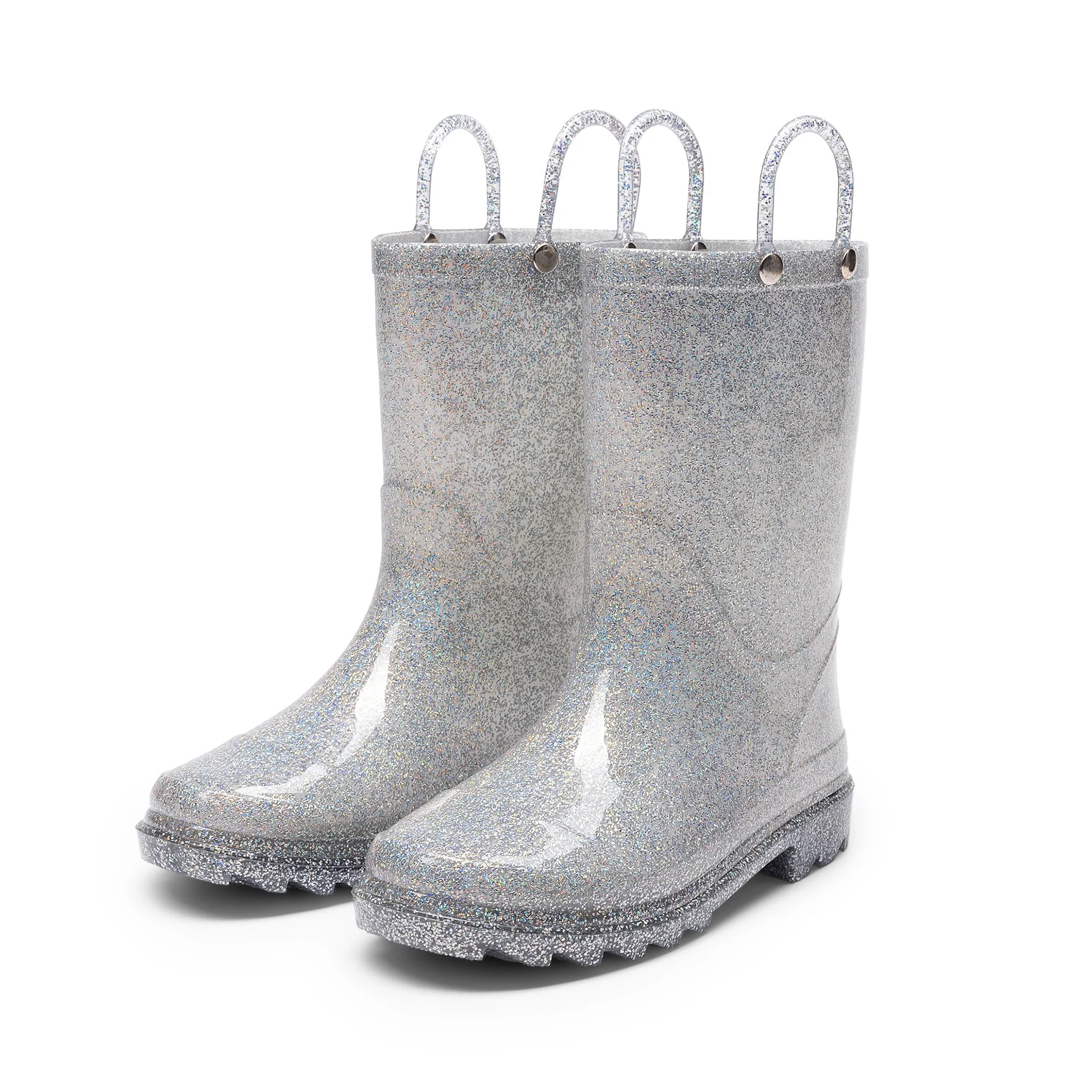 DREAM PAIRS Dziecięce buty przeciwdeszczowe dla chłopców i dziewcząt z łatwymi do zakładania uchwytami, błyszczące, wodoodporne buty do zabawy na świeżym powietrzu, buty przeciwdeszczowe, unisex