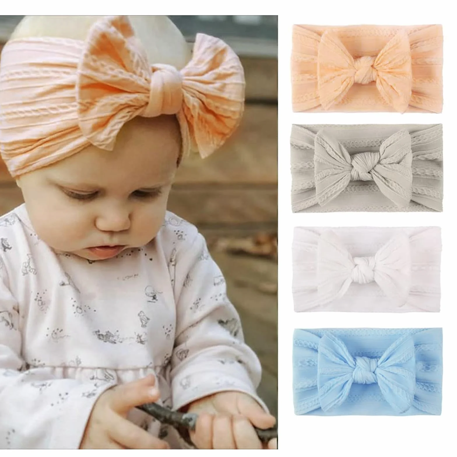 4 Kawałki Baby Hairband, Nylonowe Elastyczne Opaski do Włosów, Opaski dla Dzieci, Ręcznie Robione Opaski z Kokardkami, dla Dzieci, Niemowląt i Małych Dzieci