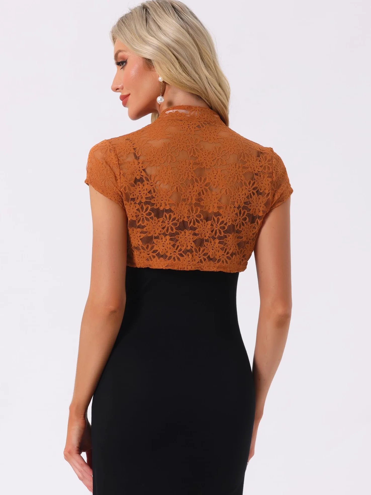 Allegra K Damskie letnie bolerko z dzianiny z krótkim rękawem, na wesele, lekkie, eleganckie, odświętne, do sukni wieczorowej