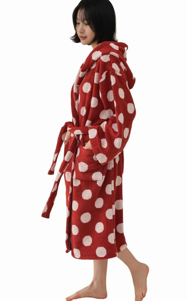 Damski szlafrok frotte, bawełniany szlafrok z kapturem, chłonny, gruby, długi szlafrok do spa, zimowy szlafrok pluszowy,E,One Size
