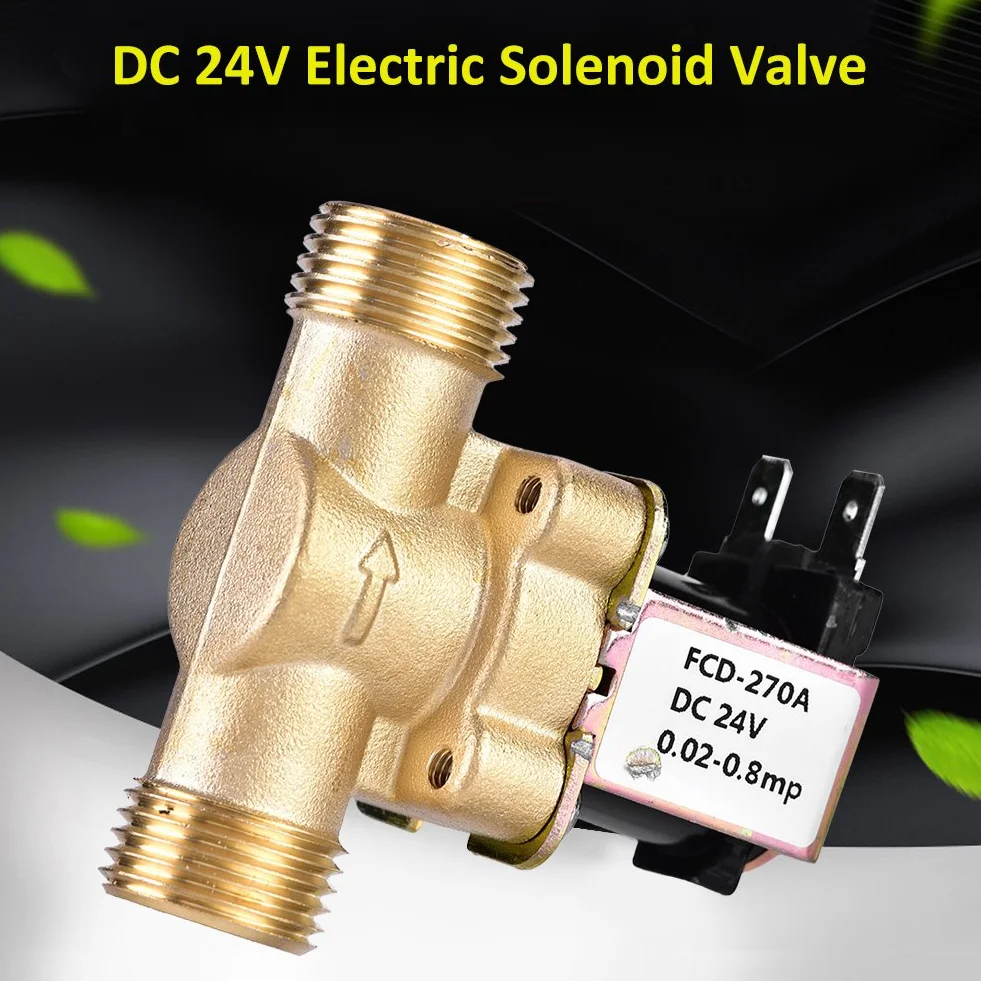Zawór elektromagnetyczny z mosiądzu, 1/2 "DC 24V Normalnie zamknięty regulator wody. Brak poboru mocy. Elektrozawór sterujący z mosiądzu do kontroli przepływu wody
