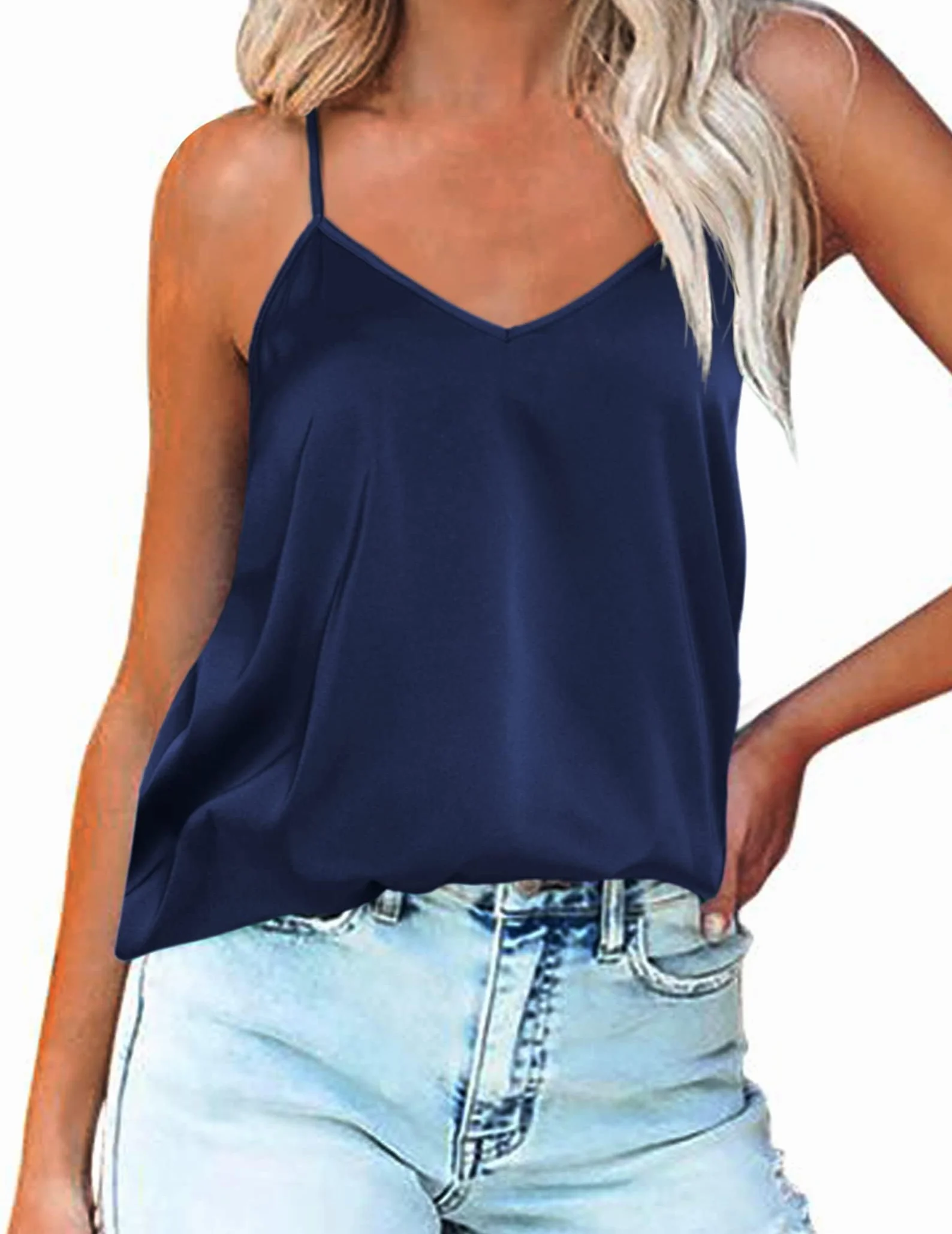 Ekouaer Damskie satynowe staniki camisole z dekoltem w serek, regulowane ramiączka, S-XXL