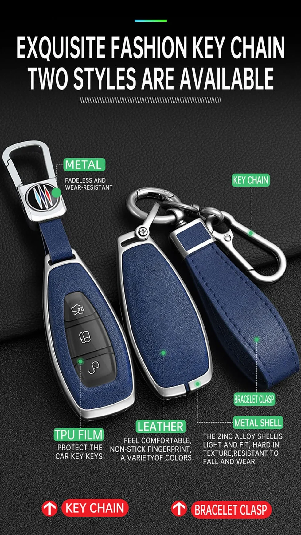 ontto Etui na kluczyki samochodowe pasuje do Ford Focus 3 4 ST Mondeo MK3 MK4 Fiesta Fusion Kuga Ecosport S-Max, etui na klucze, skrzynka na klucze