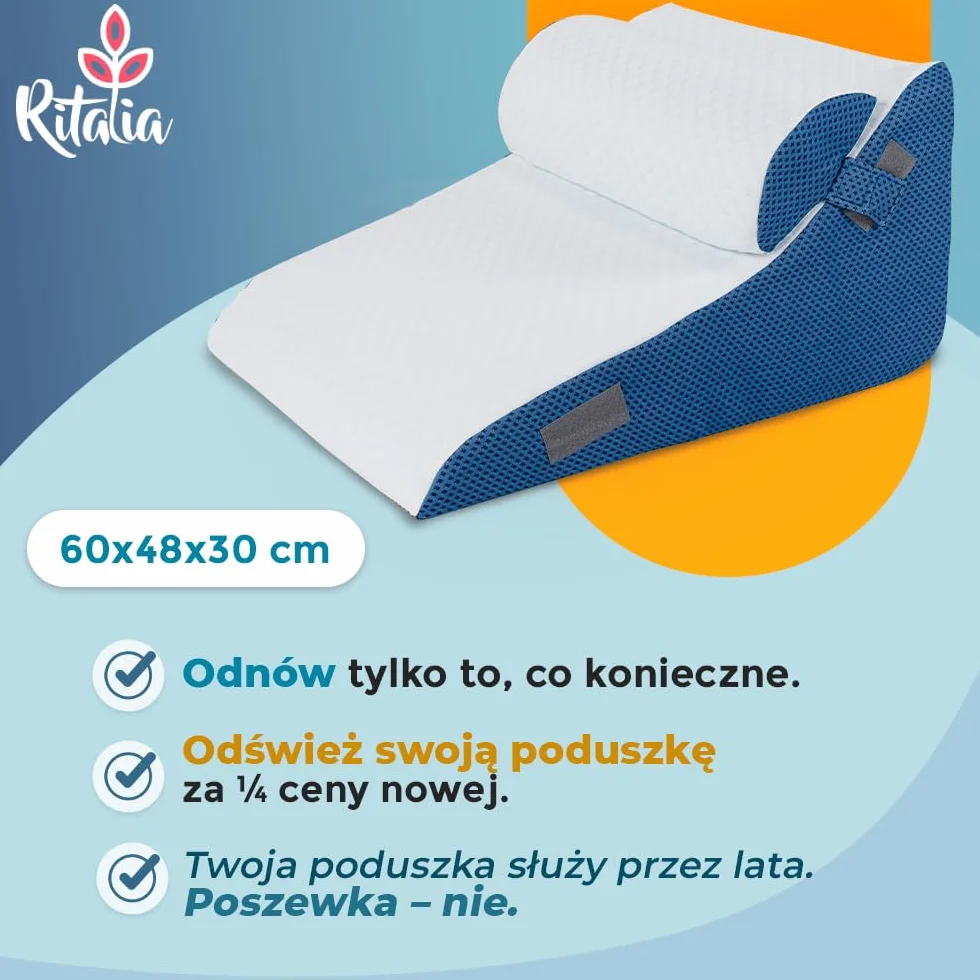 Zapasowa Poszewka na Poduszkę Klin 60x48x30 cm Poduszka NIE jest dołączona Dodatkowa Poszewka z Bambusa OEKO-TEX Nadaje się do Poduszki do Czytania i Poduszki Antyrefluksowej Higieniczny Zamiennik