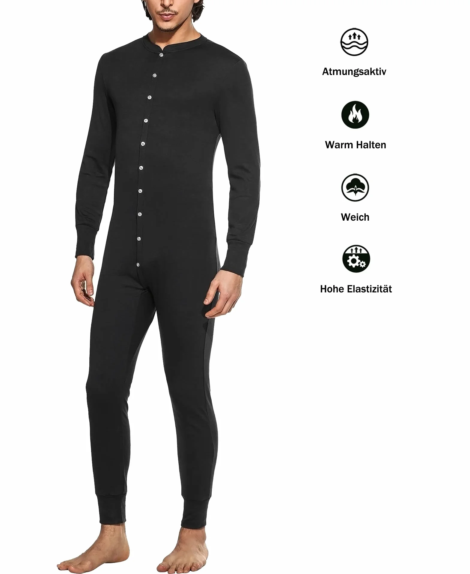 Hotouch Bielizna termiczna, męska, kombinezon jednoczęściowy, bawełna Onesie, bielizna termiczna, piżama na zimę, S-XXL