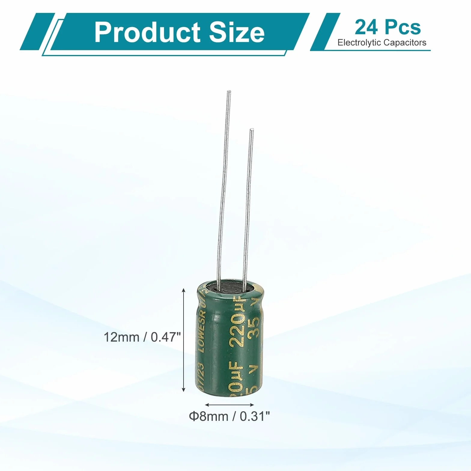 QUARKZMAN 24 szt. Kondensatory elektrolityczne o wysokiej częstotliwości 220UF 35V z aluminiowymi zaciskami promieniowymi 8x12mm wysoki prąd tętnienia niska impedancja