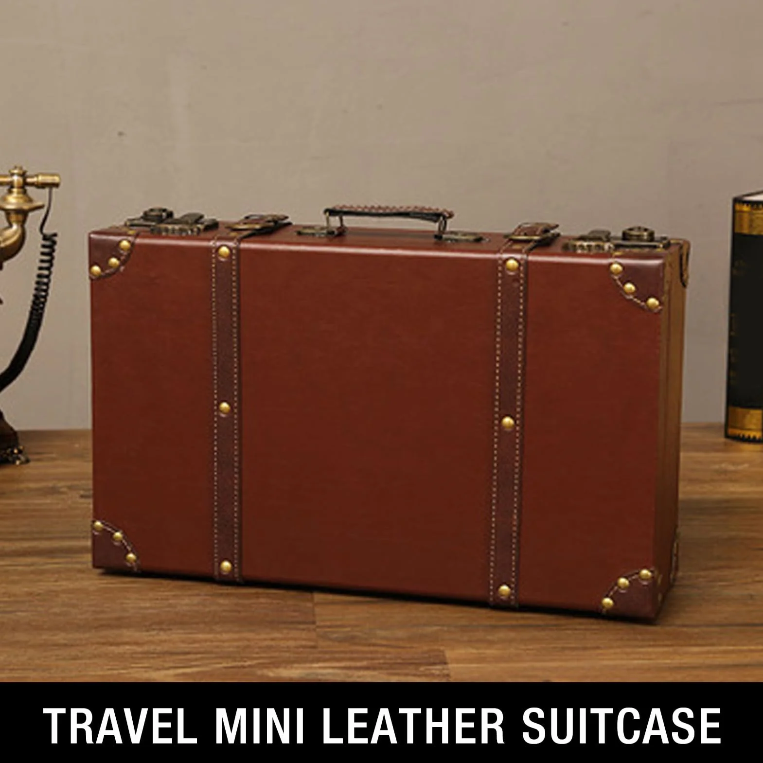 Skórzana Walizka Vintage Mini, Torba na Noc z Paskiem na Ramię Brązowa