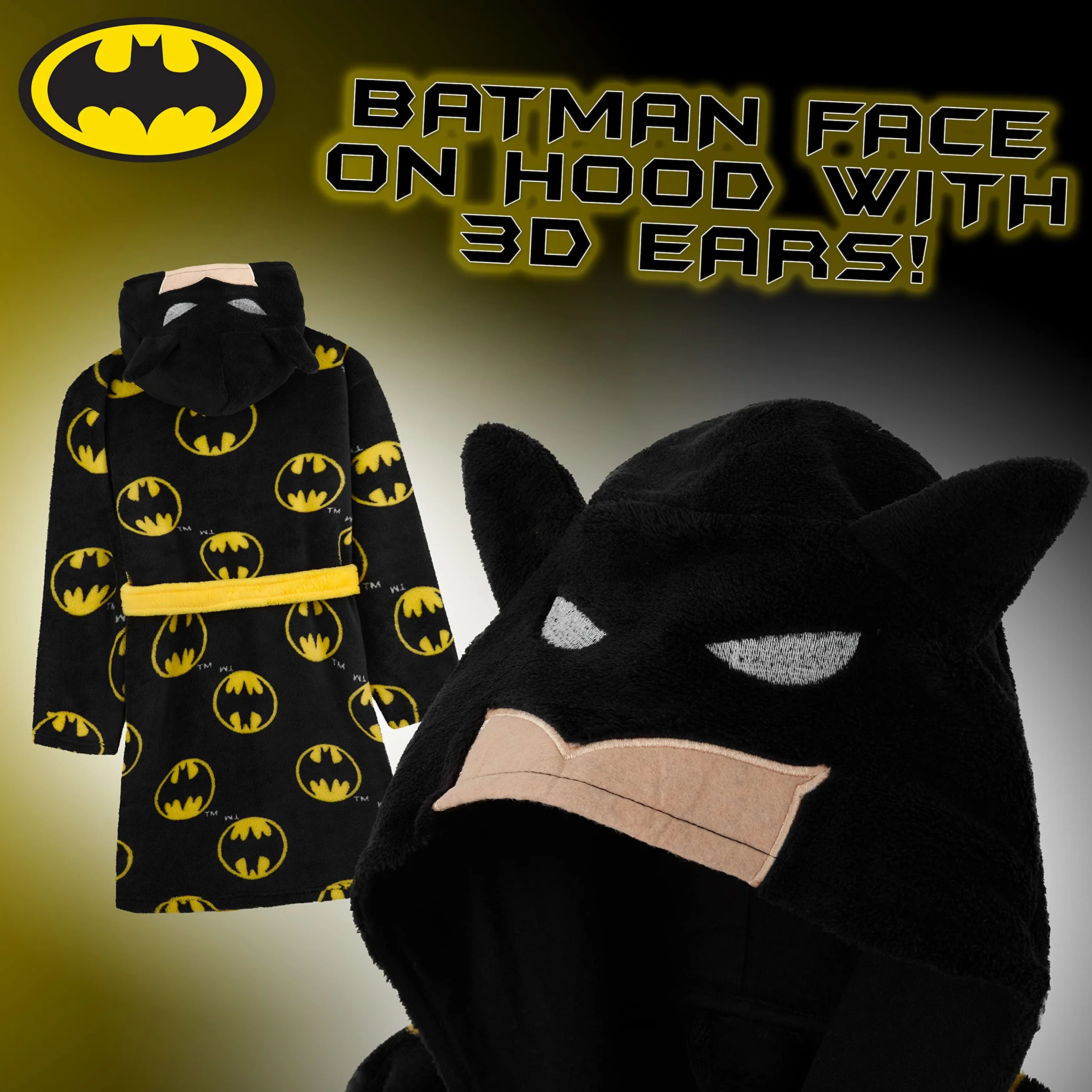 DC COMICS Chłopięcy szlafrok Dziecięcy polar z kapturem Batman Robe