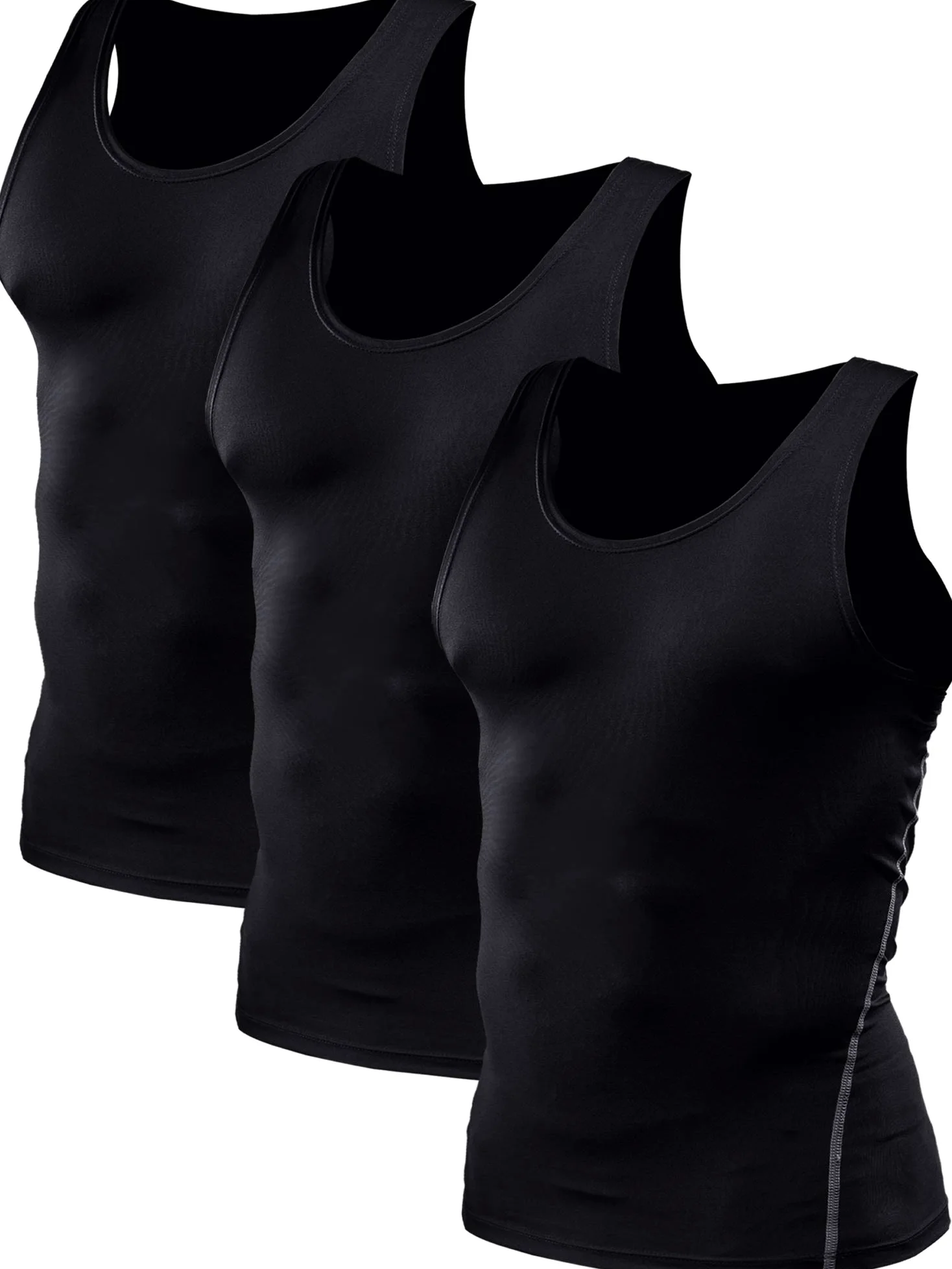 Neleus Męski 3-pak Athletic Compression Under Base Layer Sport Tank Top, 01# 3 opakowanie: czarny, duży, 01# 3 opakowanie: czarny, L