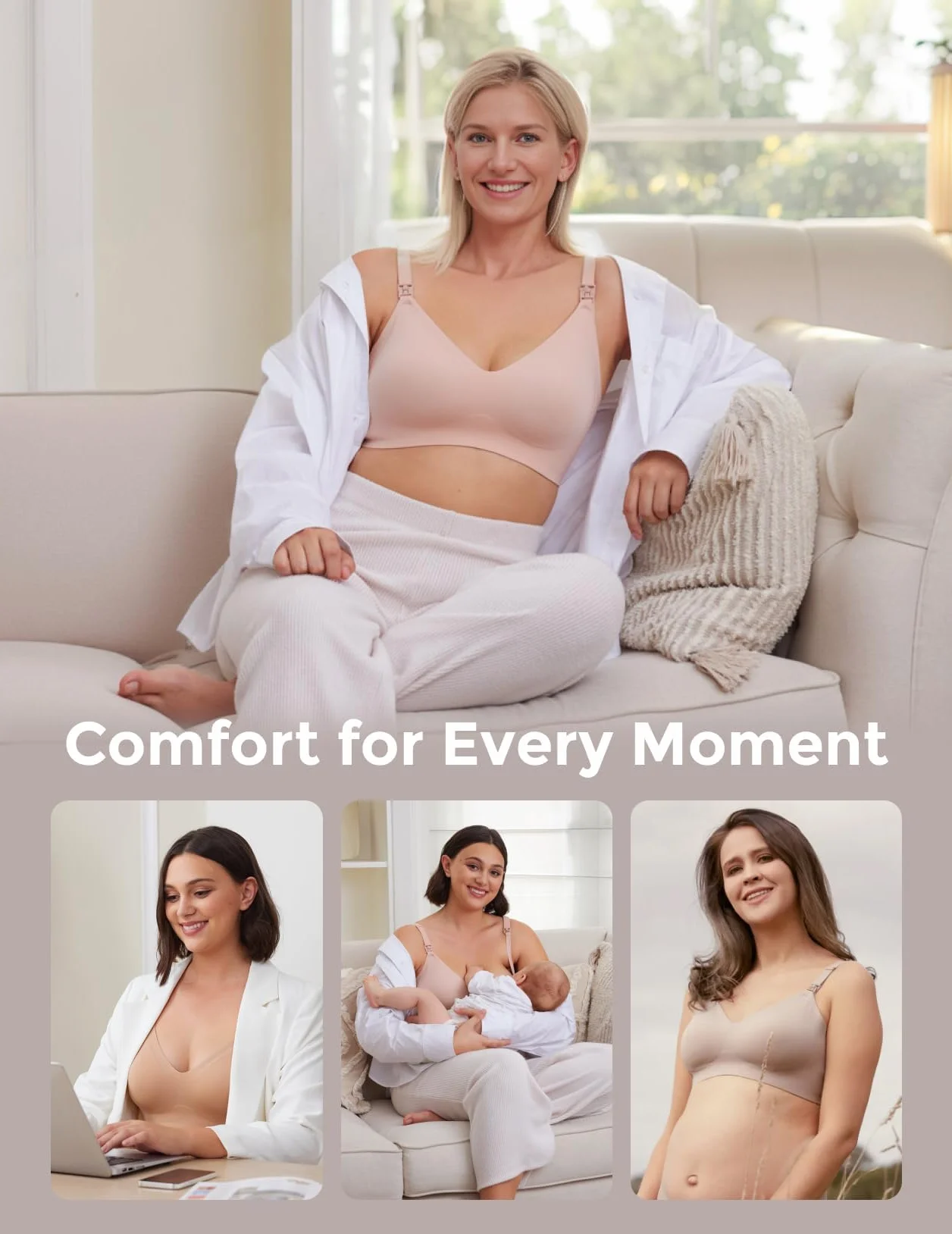 Momcozy Biustonosz do karmienia bez fiszbin, bezszwowy biustonosz ciążowy i miękki biustonosz do spania, wyściełany biustonosz do karmienia piersią i na co dzień