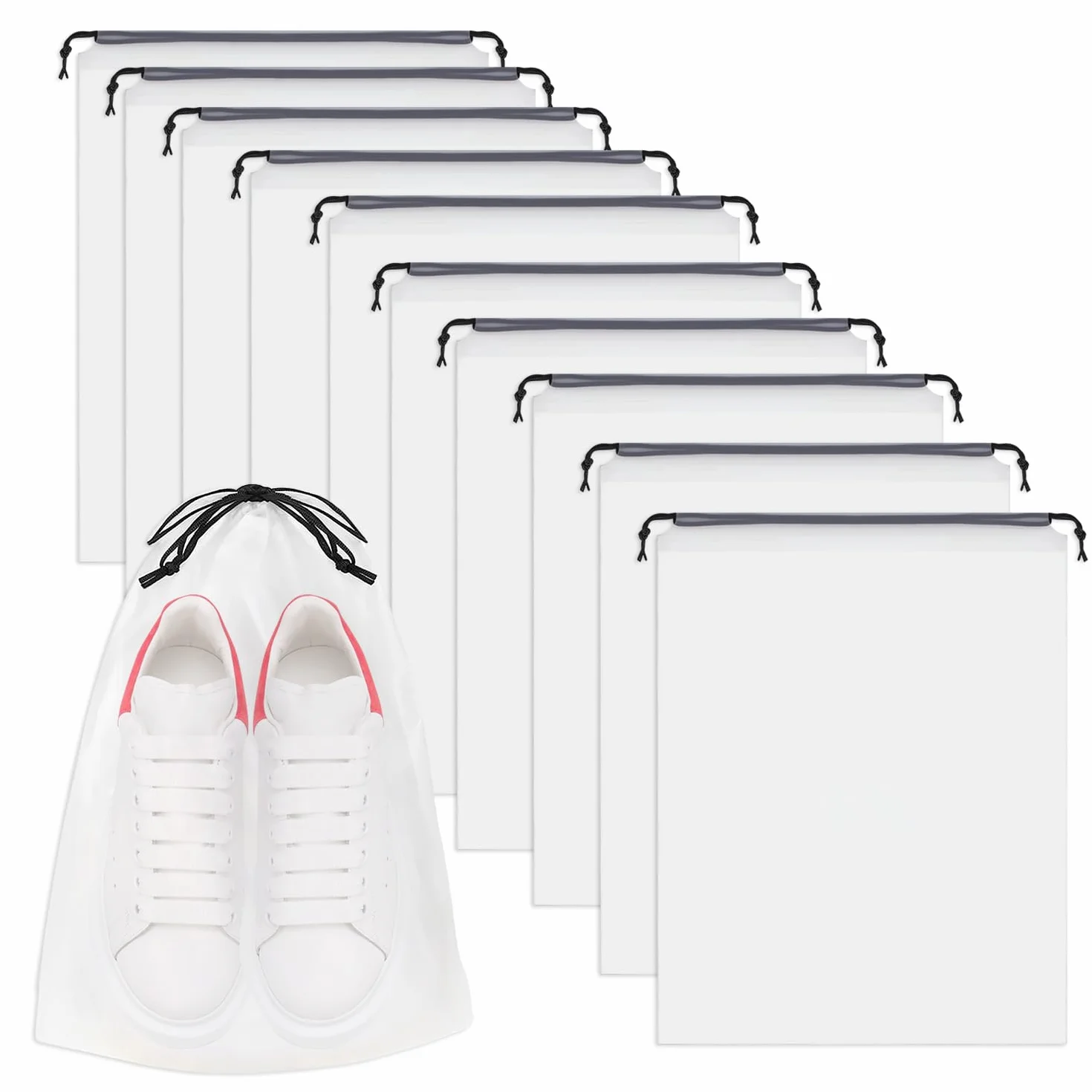 Worki na buty, 24 sztuki, odporne na działanie wody, pyłoszczelne, ze ściągaczem, torba na buty, podróżne, do przechowywania butów, wysokich obcasów (40 x 30 cm, białe), przezroczysty, torba na