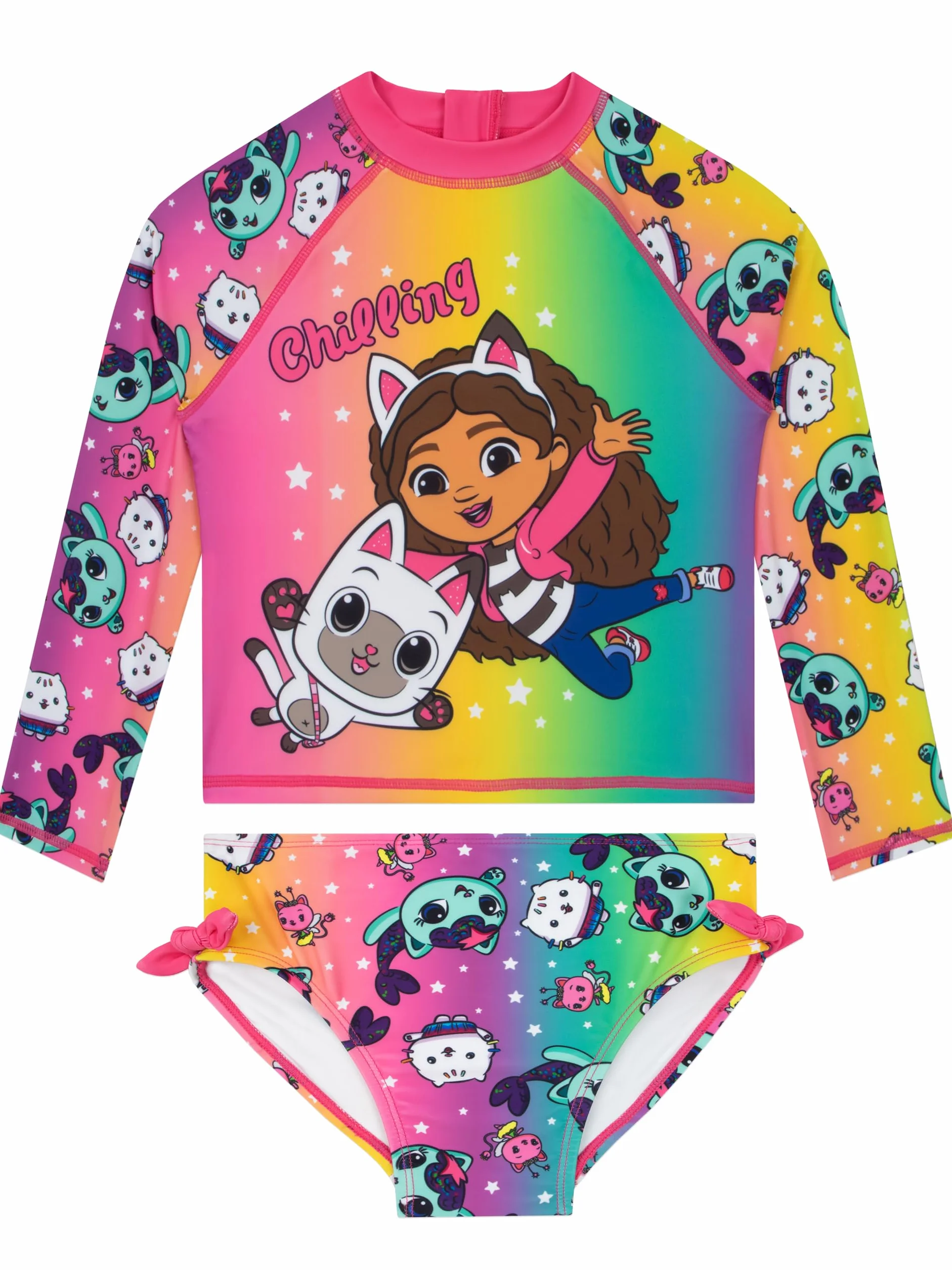 Kostium kąpielowy Gabby’s Dollhouse, Kostium Kąpielowy Dla Dziewczynek Gabby I Pandy Paws, Dwuczęściowy Strój Dla Dziewczynek Z Kokardkami