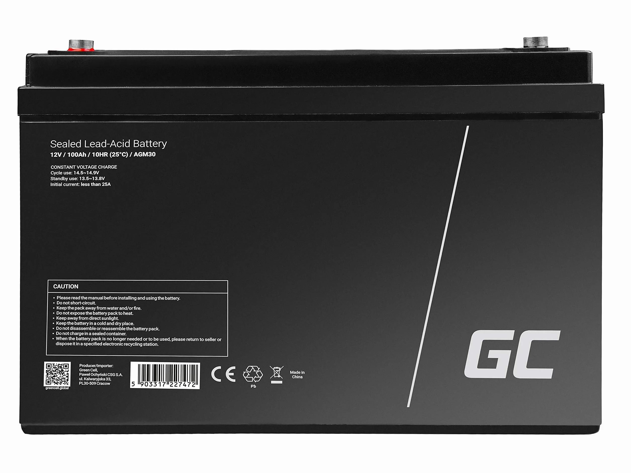Green Cell® AGM 12 V, 100 Ah akumulator VRLA, akumulator ołowiowy, akumulator zapasowy, akumulator żelowy, odporny na cykl Unbemann Caravan, fotowoltaika, wózek inwalidzki, magazynowanie solarne,