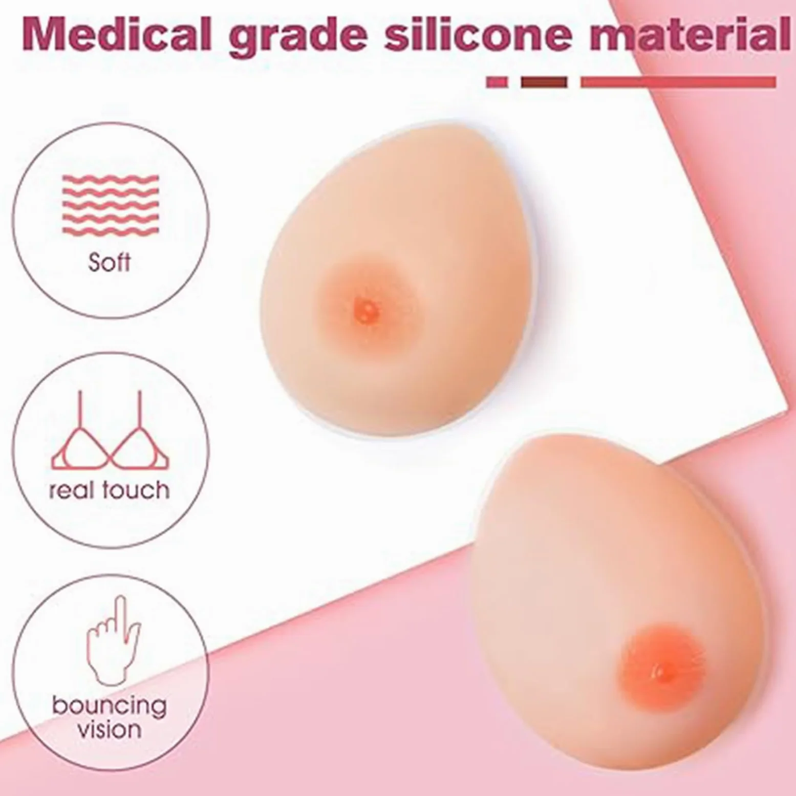 Jedna para silikonowych form piersi w kształcie łezki, samoprzylepne wkładki wzmacniające biustonosz dla transwestytów, wklęsłe wkładki do biustonosza,Nude,1400g/Pair(E Cup)