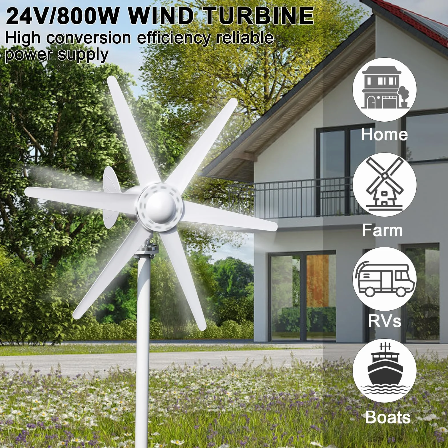 Zestaw generatora turbiny wiatrowej (800 W, 12/24 V, 6 ostrzy, elektromagnetyczne wyposażenie generatora elektromagnetycznego do tarasu, statku morskiego, kampera, kabiny, boa