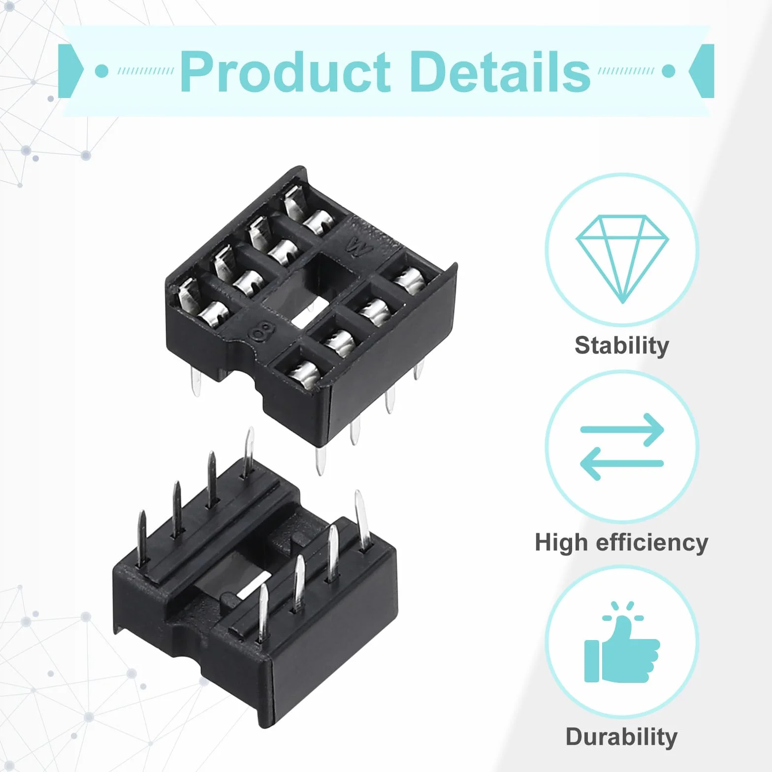 QUARKZMAN 60 sztuk DIP IC Chip Socket Adapter 8 Pin IC Asortyment Kit 2,54 mm/0,1" Pitch do projektu Breadboard, PCB Design