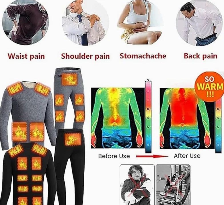 Zestaw Bielizny Podgrzewanej Elektrycznie Odzież Motocyklowa Męska Polarowa Koszulka Termoaktywna 18-strefowa Podgrzewana Bielizna Zewnętrzna USB (Color : Black, Size : XXL)