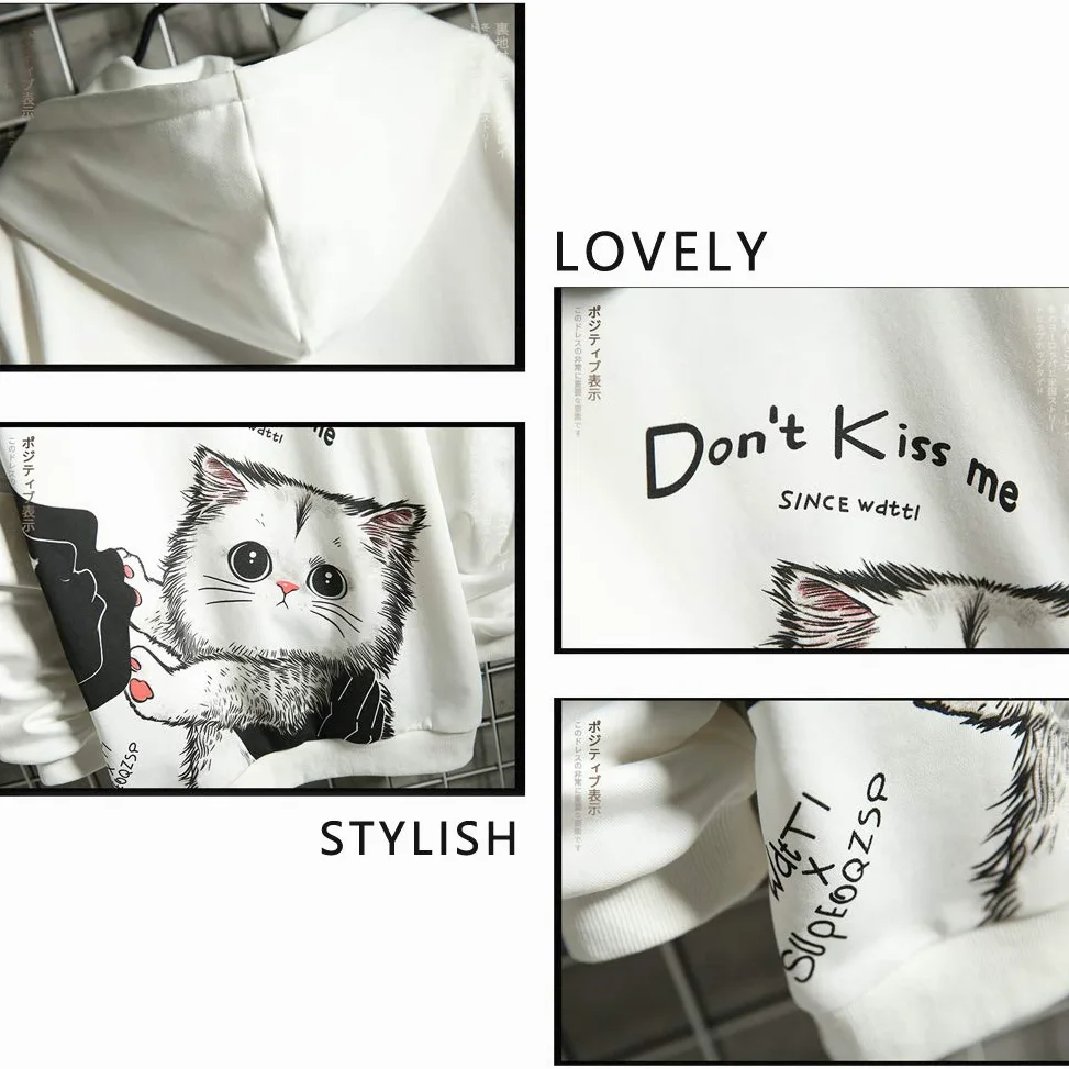 Bluza z kapturem, dla miłośników kota, unisex, z kaszmirem, ochrona przed zimnem, dla chłopców i dziewczynek, pogrubiona bluza na jesień i zimę, bardzo duża, długie rękawy, modna, spersonalizowana, ciepła kurtka męska, M-5XL