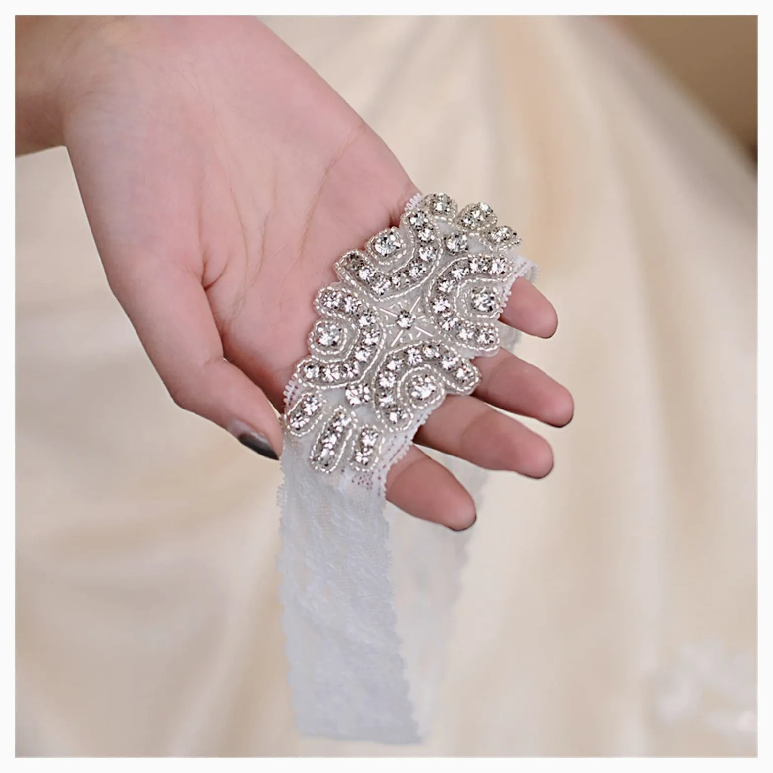Miękki damski podwiązka ślubna Rhinestone Koronkowy pas do pończoch Nogi Pierścień Uprząż Pas damski Podwiązka ślubna (Kolor: biały) (biały) (biały)