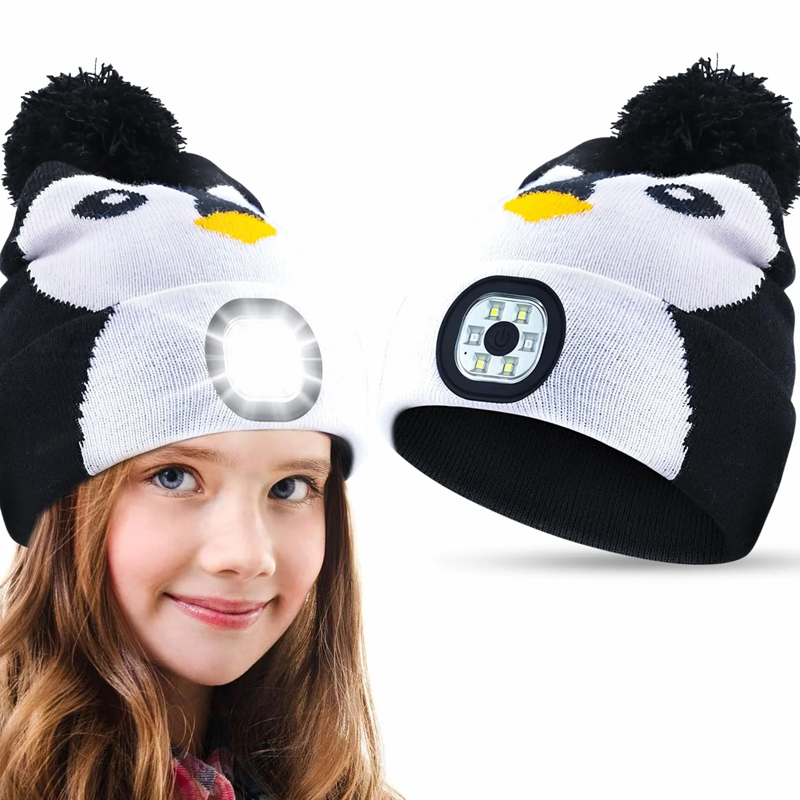 Dziecięca czapka zimowa, czapka zimowa, czapka LED, ładowana przez USB, ocieplacz na zimę, pomysł na prezent na Boże Narodzenie, dla chłopców i dziewczynek, czapka z dzianiny