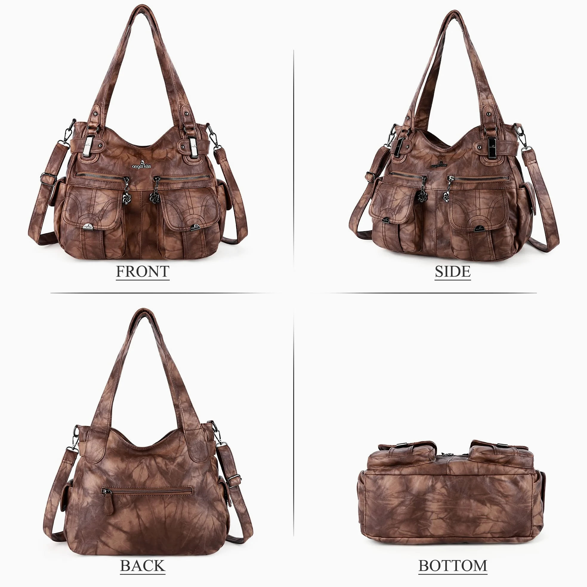 Purses and Handbags Women Tote Shoulder Top Handle Satchel Hobo Bags Fashion Washed Leather Purse (5739-1#7028# 7 BROWN)