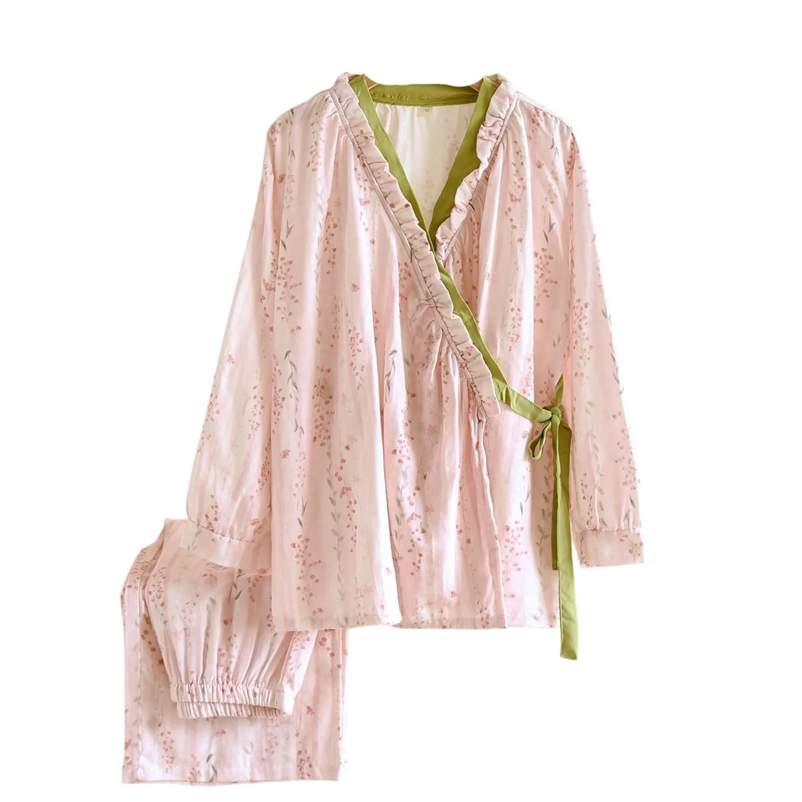 Japońskie kimono styl damska bawełniana piżama lekka bielizna nocna z długim rękawem