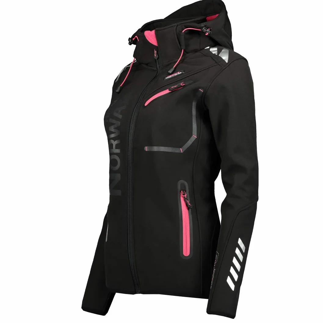 Geographical Norway REINE BELL damska kurtka softshell, kurtka zimowa, kurtka polarowa z kapturem dla kobiet, wodoodporna kurtka z długim rękawem, damska parka