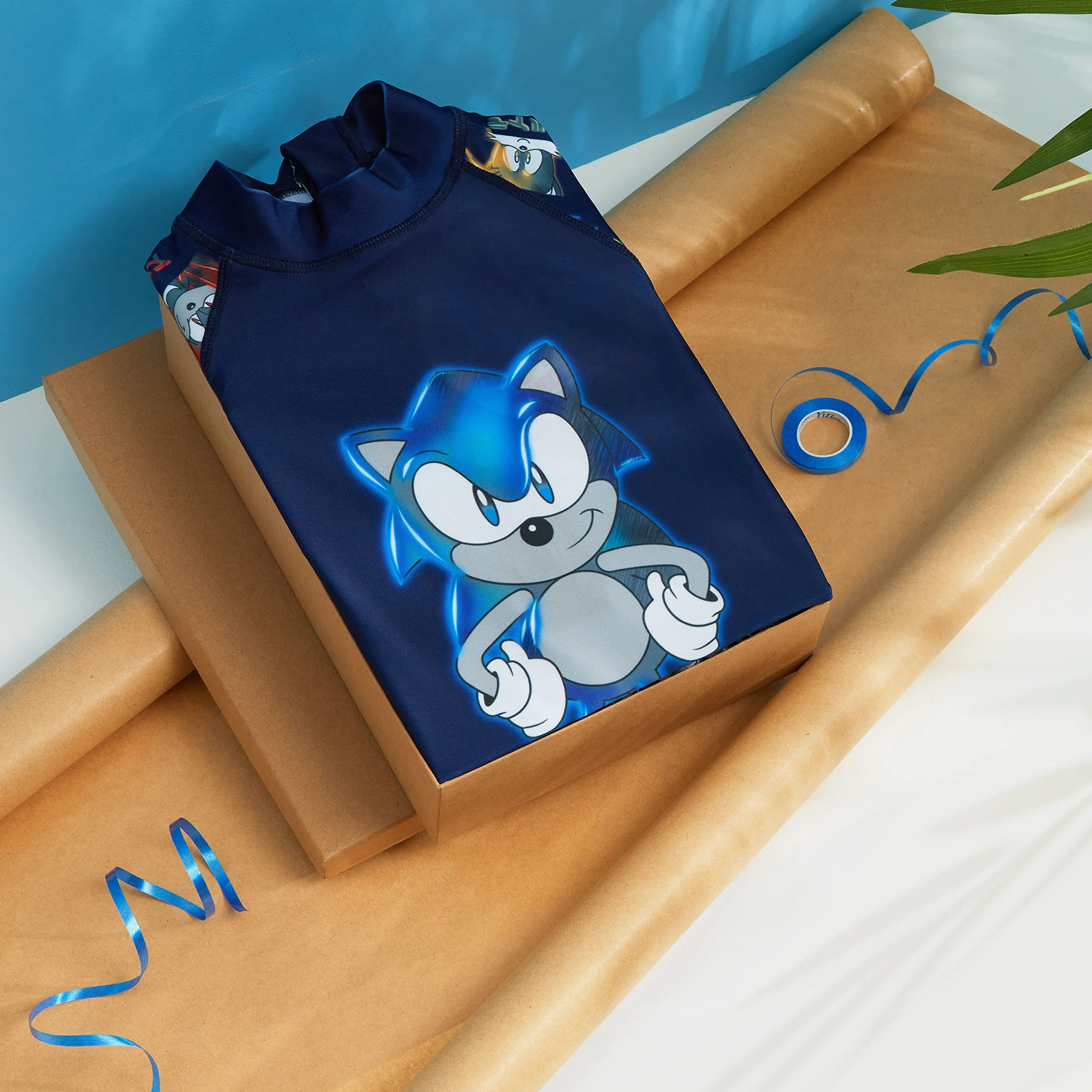 Sonic The Hedgehog Pływanie Chłopców Kostium Lato Wakacje Niezbędniki dla Dzieci Stroje Kąpielowe dla Dzieci 3-10 Lat Krótki Rękaw Pełne Ciało Strój kąpielowy z Zamkiem Błyskawicznym Plaża Basen