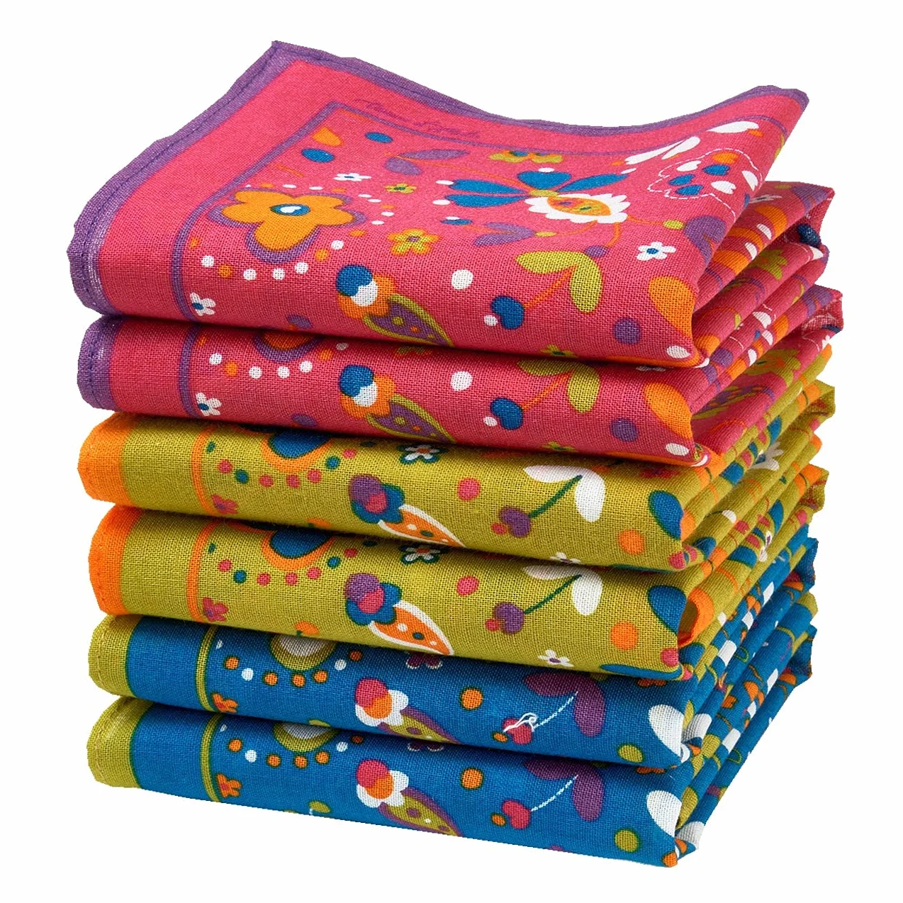 Cienkie drukowane chusteczki - Rozmiar 30cm x 30cm - 6 sztuk - 100% bawełna - model Sixties