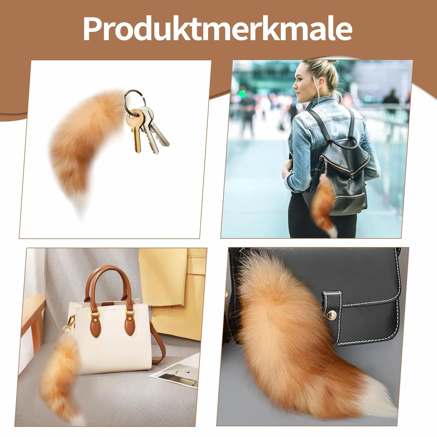 Voarge Zawieszka w kształcie lisiego ogona, duży breloczek do kluczy, do samochodu, breloczka, miękki, puszysty, gęsty, lisi ogon, L