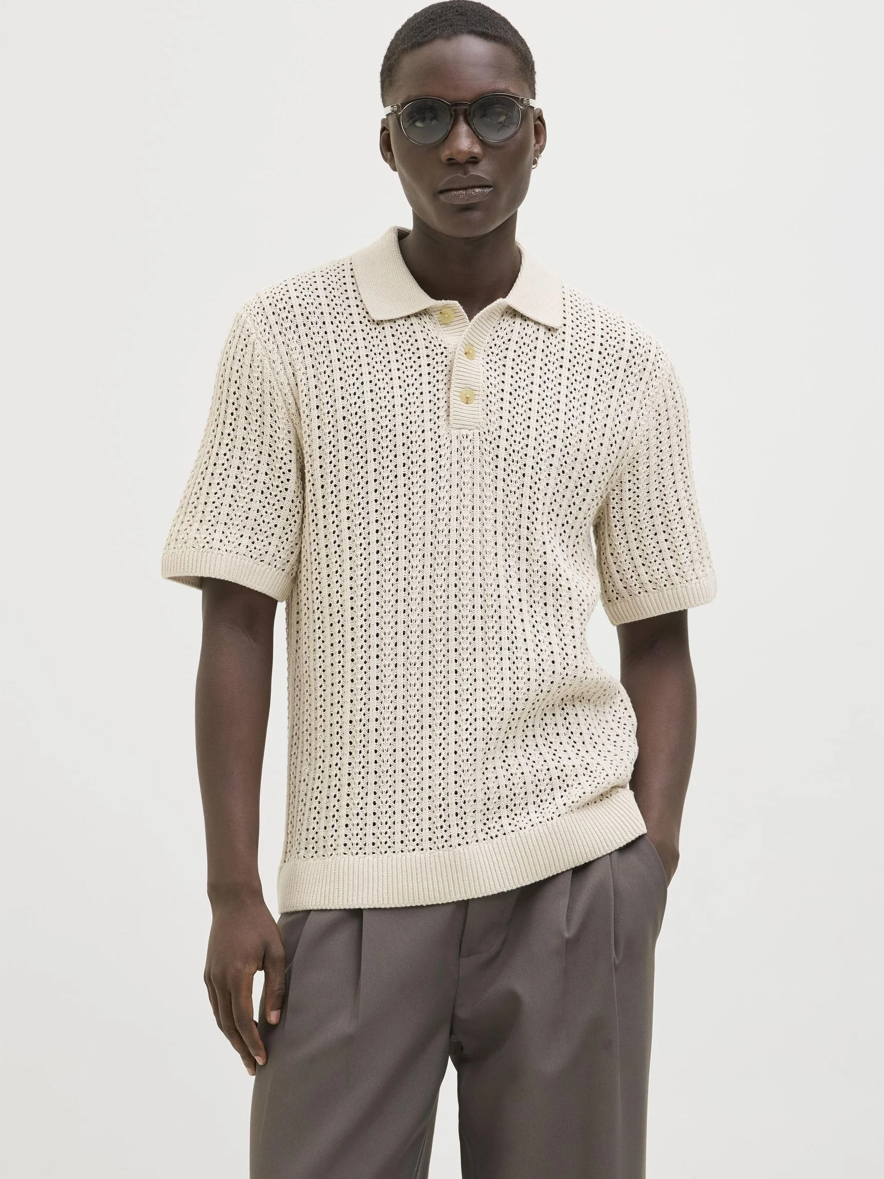 JACK & JONES Jprccjoel Knit Polo Ss Sn męskie, whitecap gray, XL