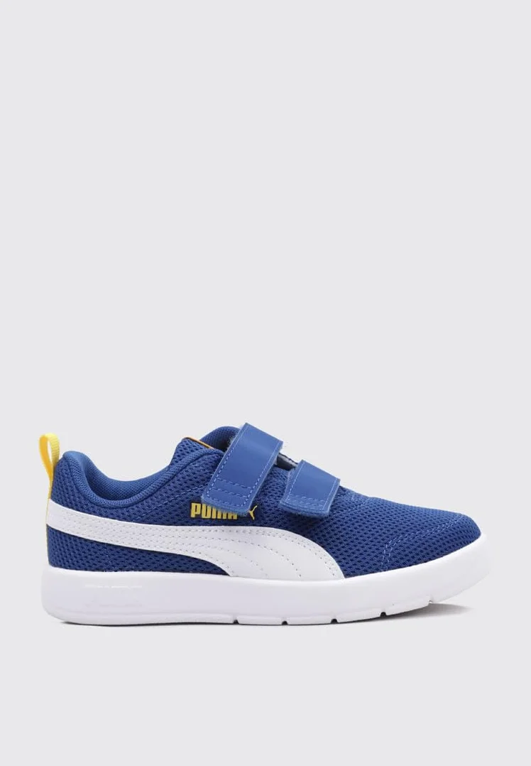 PUMA Unisex Courtflex V3 Mesh Ps Sneaker dziecięce, Clyde Royal PUMA biały słoneczny żółty, 32 EU