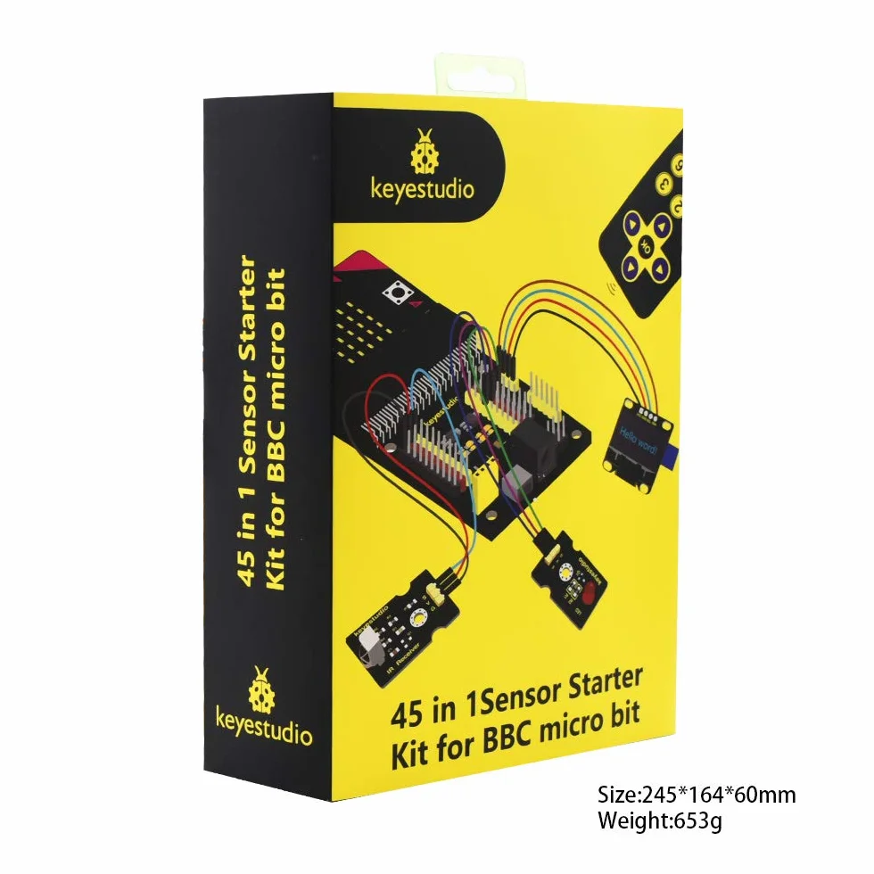 KEYESTUDIO 45 czujników, zestaw startowy z mikrofonem do BBC Microbit V2.2, czujnik Breakout Board,i2c LCD, czujnik gazu, poziom wody, przekaźnik itd. z kodowaniem tutorials, dla dzieci i dorosłych