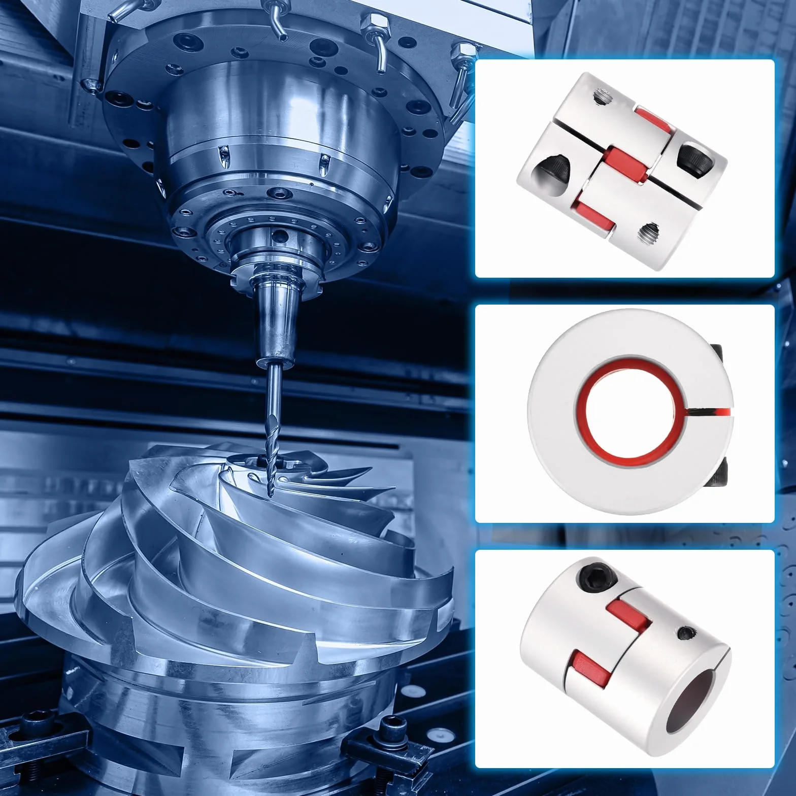 QUARKZMAN Aluminiowe sprzęgło wału 20 mm do 21 mm, elastyczne złącze Spider dł. 50 mm x śr. 40 mm, złącze szczękowe, złącze wału do drukarki 3D, dekoder DIY, frezarki CNC