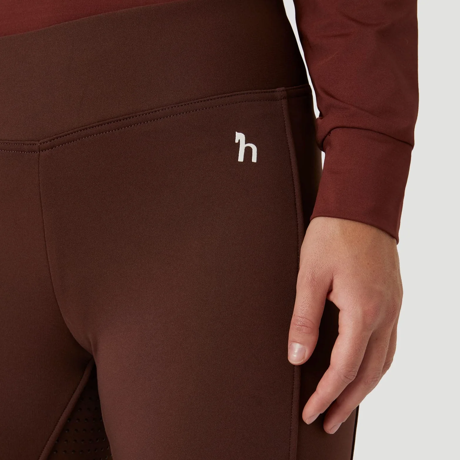 HORZE Damskie legginsy termiczne Active z kieszenią na telefon komórkowy, spodnie do jazdy konnej, termiczne bryczesy damskie, Rum Raisin Brown, 36