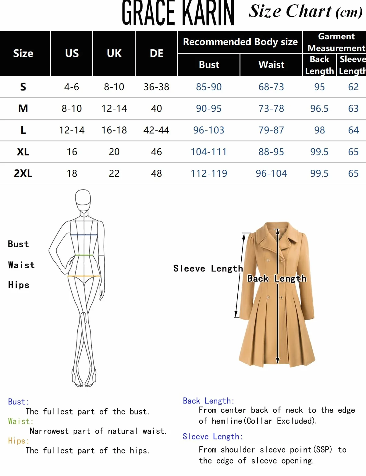 GRACE KARIN Płaszcz damski płaszcz zimowy revers płaszcz trencz zimowy długi płaszcz swing kurtka Outwear z paskiem CLX005A20
