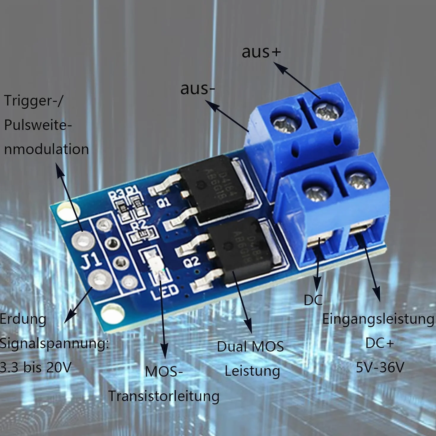 8 szt. DC 5V-36V 400W FET moduł przełącznika wyzwalającego płyta modułu sterowniczego podwójny Mosfet moduł sterownika podwójnej wysokiej mocy moduł sterownika przełączającego regulator PWM panel