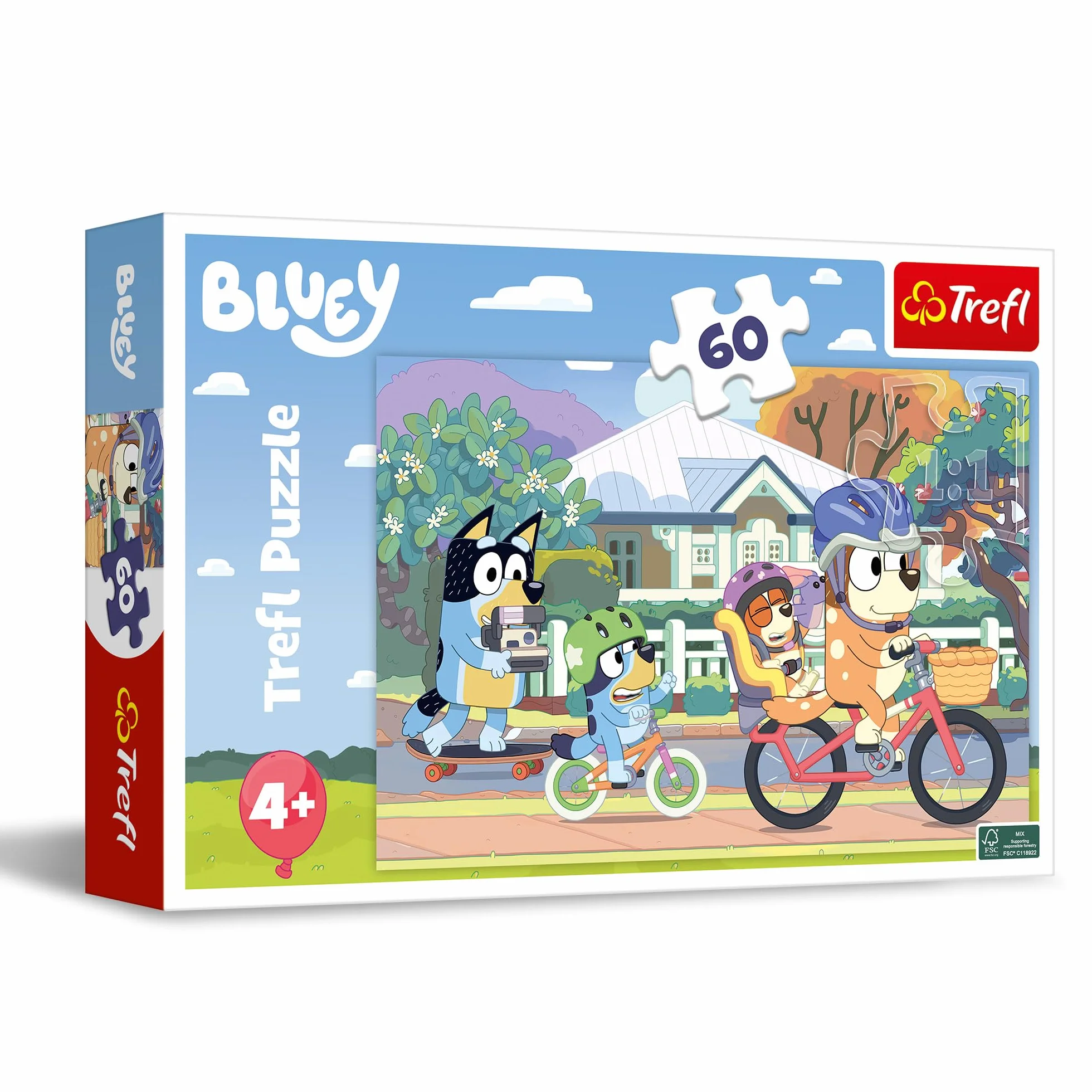 Trefl - Bluey, Wesoły Bluey - Puzzle 60 Elementów - Kolorowe Puzzle z Bohaterami Bajki, Kreatywna Rozrywka, Zabawa dla Dzieci od 4 lat