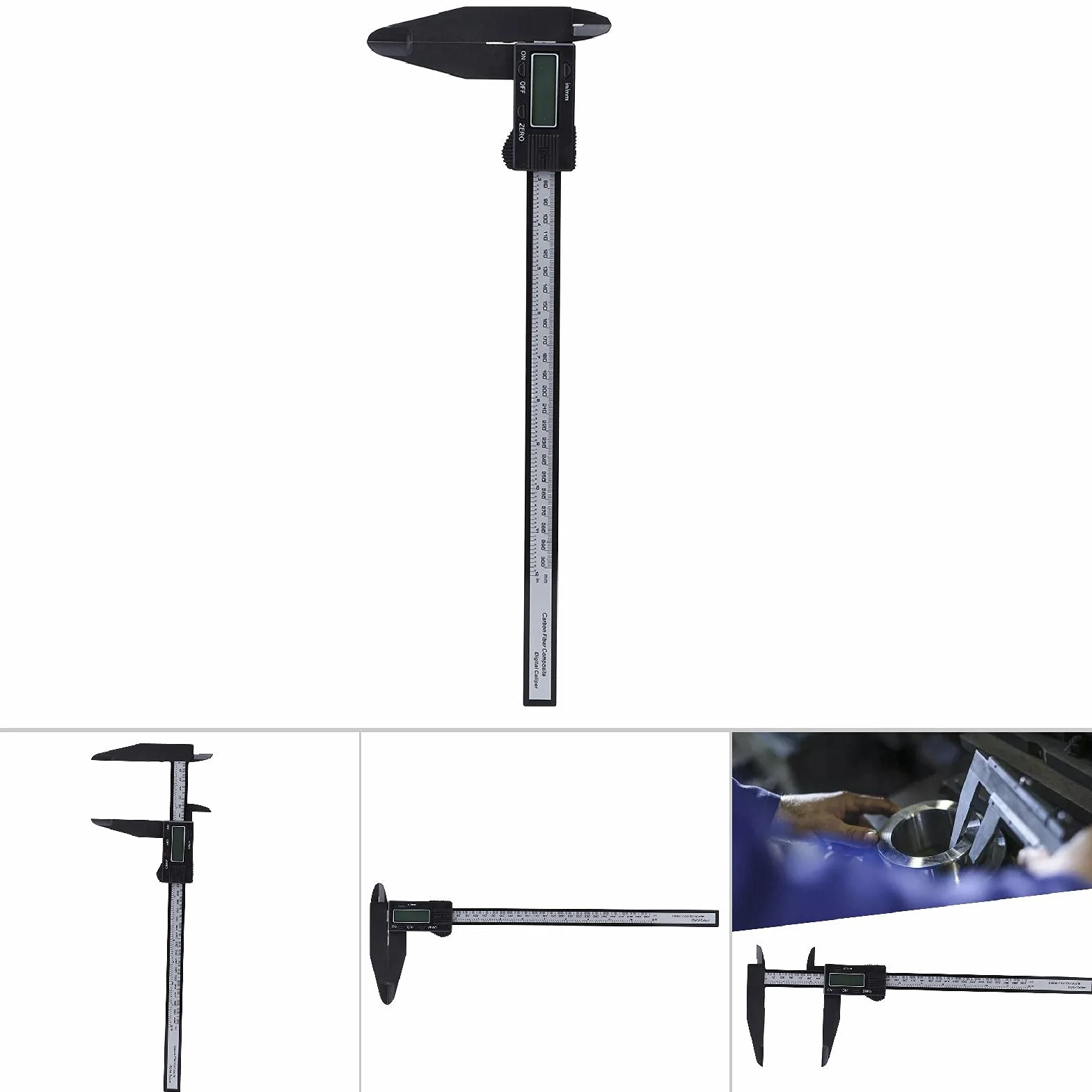 150MM 300mm Cyfrowy Elektroniczny, Linijka Węglowa Suwmiarka 150MM Długi Pazur Bateria 150MM z Przyrządem Pomiarowym o Długiej Szczęce (Karbonowy zacisk o długości 300 mm)