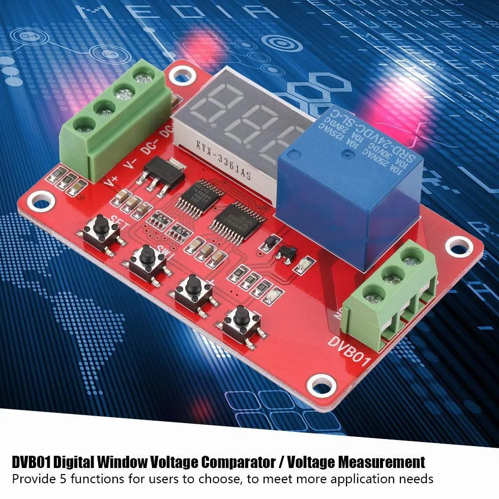 Cyfrowy komparator okiennego napięcia, wielofunkcyjny regulator napięcie, czerwony DVB01, cyfrowy pomiar 12 V/24 V, ochrona przed zbyt niskim napięciem (24 V)