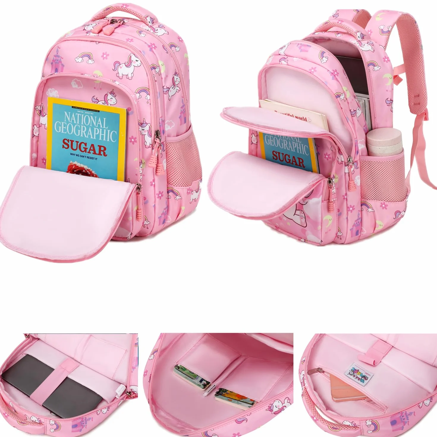 Jumpopack Plecak szkolny dla dziewcząt, dla nastolatków, dziewcząt, tornister, zestaw dla dzieci, tęczowy różowy, Plecak dziecięcy