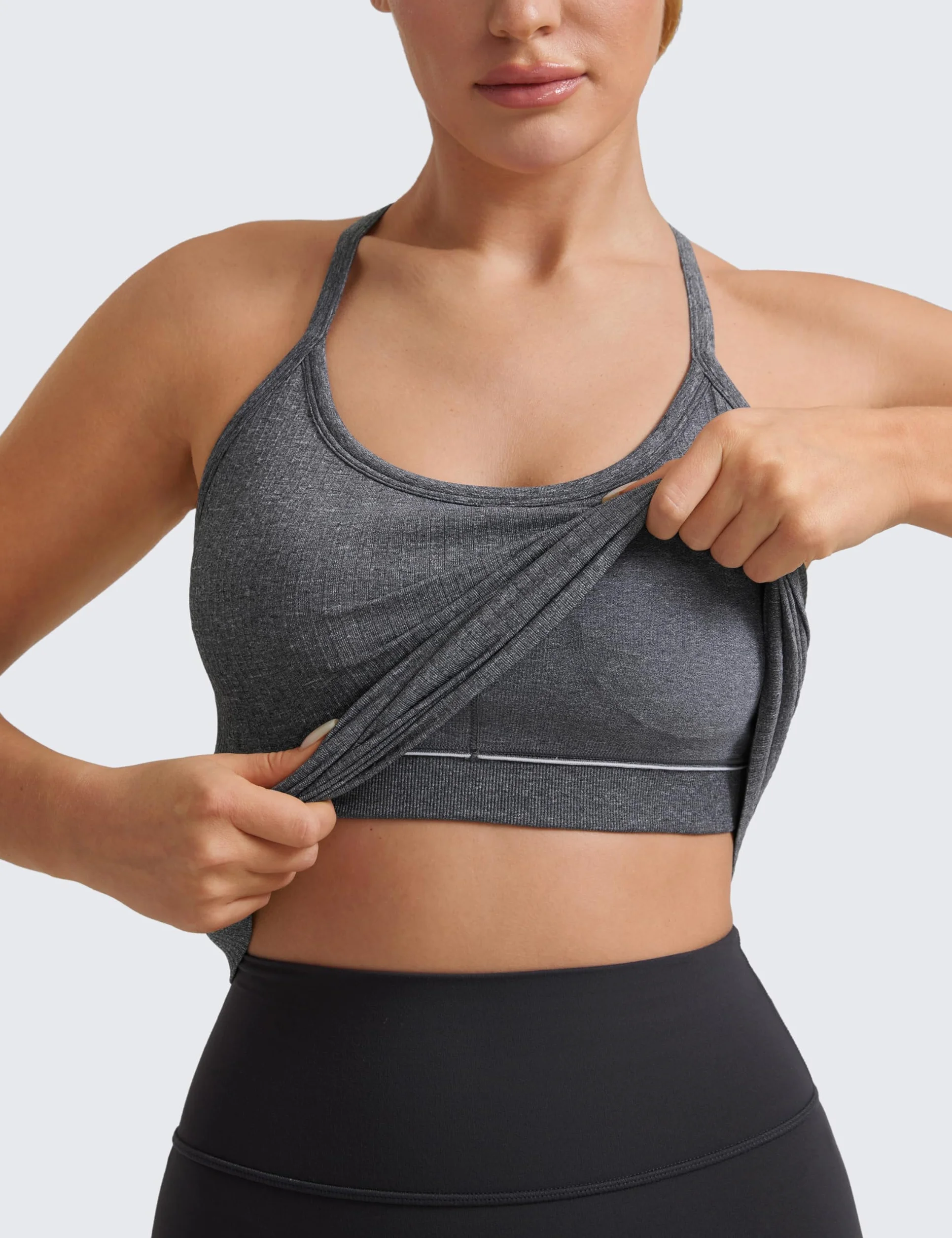 CRZ YOGA Bezszwowe Koszulki Treningowe Dla Kobiet Racerback z Wbudowanym Biustonoszem