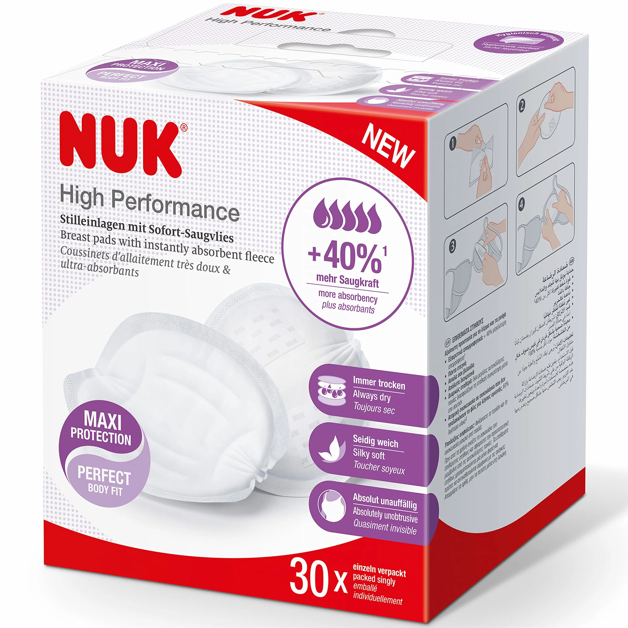 NUK High Performance Disposable Breast Pads, Nursing Pads for Breastfeeding, 30 Count