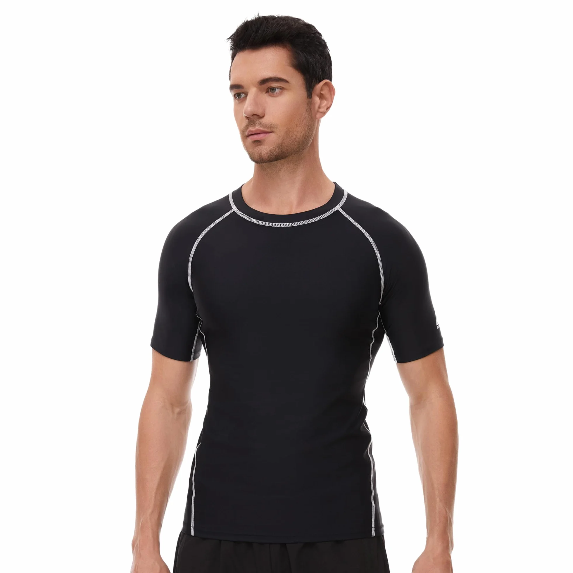 AMZSPORT Męska koszulka Rash Guard, ochrona UV UPF 50+, koszulka z krótkim rękawem, szybkoschnąca kamizelka chroniąca przed słońcem do pływania, surfowania, wędkowania, biegania